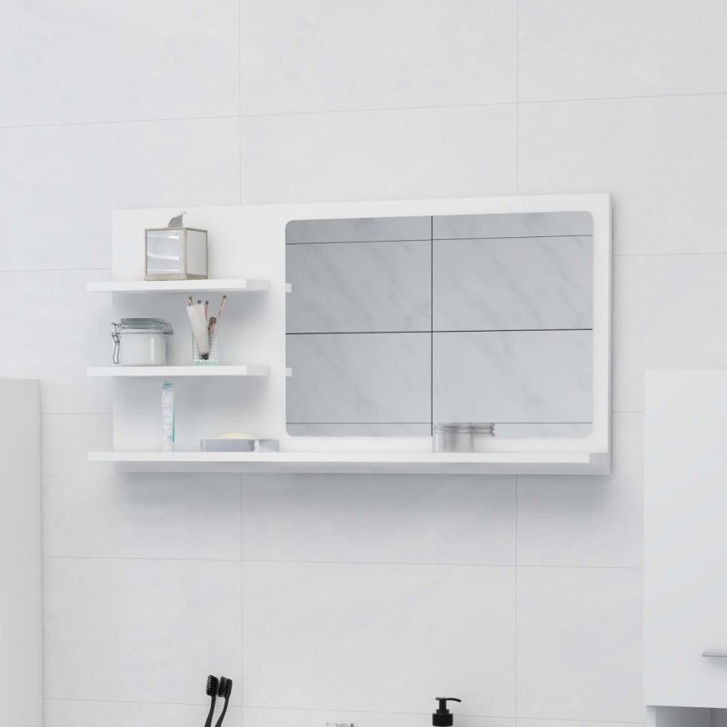 vidaXL Espejo de baño madera contrachapada blanco 90x10,5x45 cm vidaXL Espejo de baño madera contrachapada blanco 90x10,5x45 cm