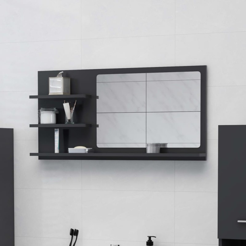 vidaXL Espejo de baño madera contrachapada gris 90x10,5x45 cm vidaXL Espejo de baño madera contrachapada gris 90x10,5x45 cm
