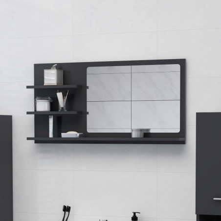 vidaXL Espejo de baño madera contrachapada gris 90x10,5x45 cm