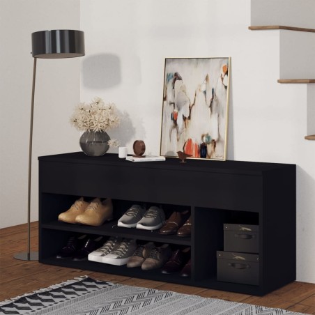 vidaXL Banco zapatero madera de ingeniería negro 105x30x45 cm