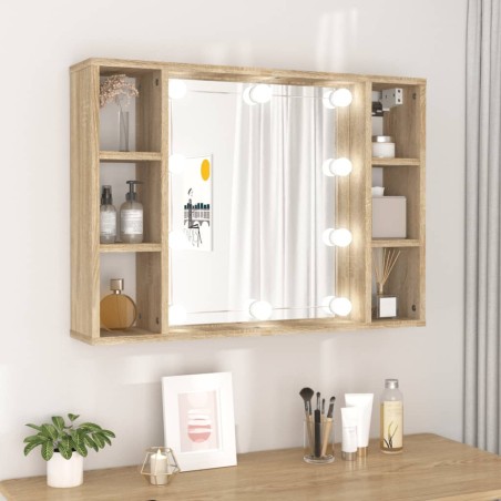 vidaXL Mueble con espejo y LED color roble Sonoma 76x15x55 cm