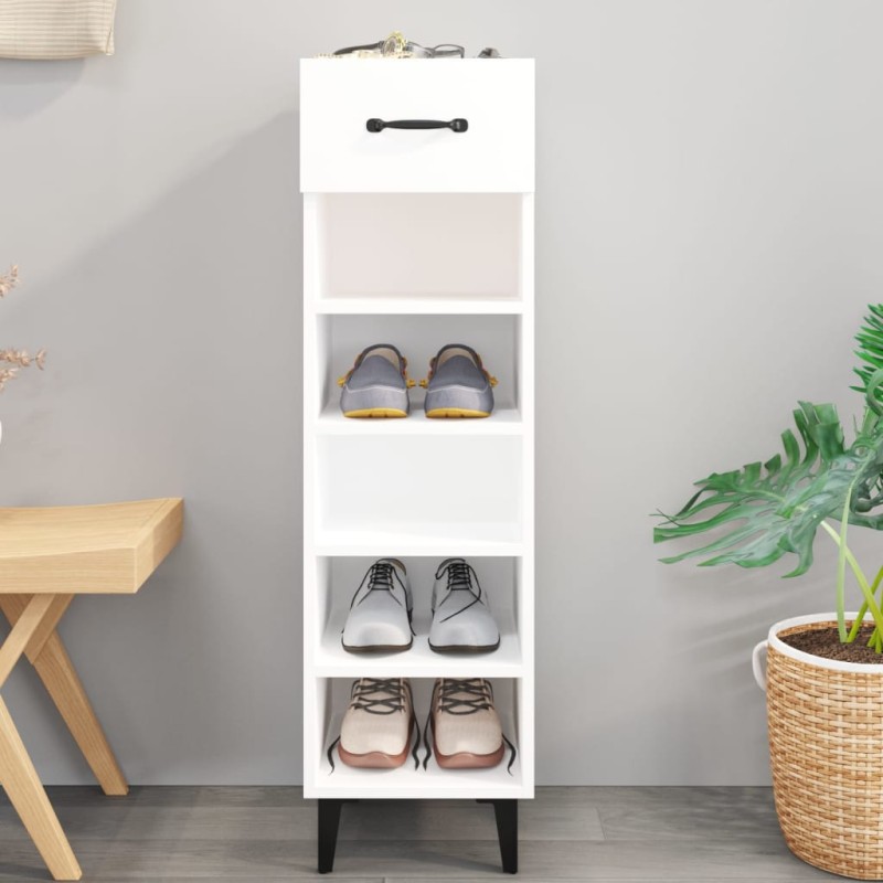 vidaXL Mueble zapatero madera contrachapada blanco brillo 30x35x105 cm