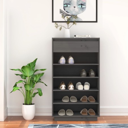 vidaXL Armario zapatero de madera maciza de pino gris 60x34x105 cm
