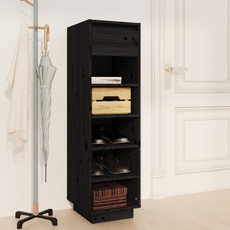 vidaXL Mueble zapatero de madera maciza de pino negro 30x34x105 cm vidaXL Mueble zapatero de madera maciza de pino negro 30x34x105 cm