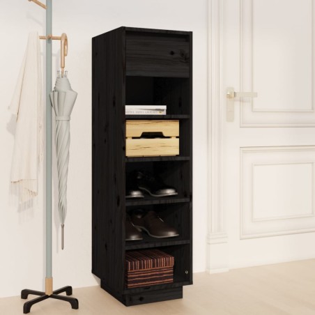 vidaXL Mueble zapatero de madera maciza de pino negro 30x34x105 cm