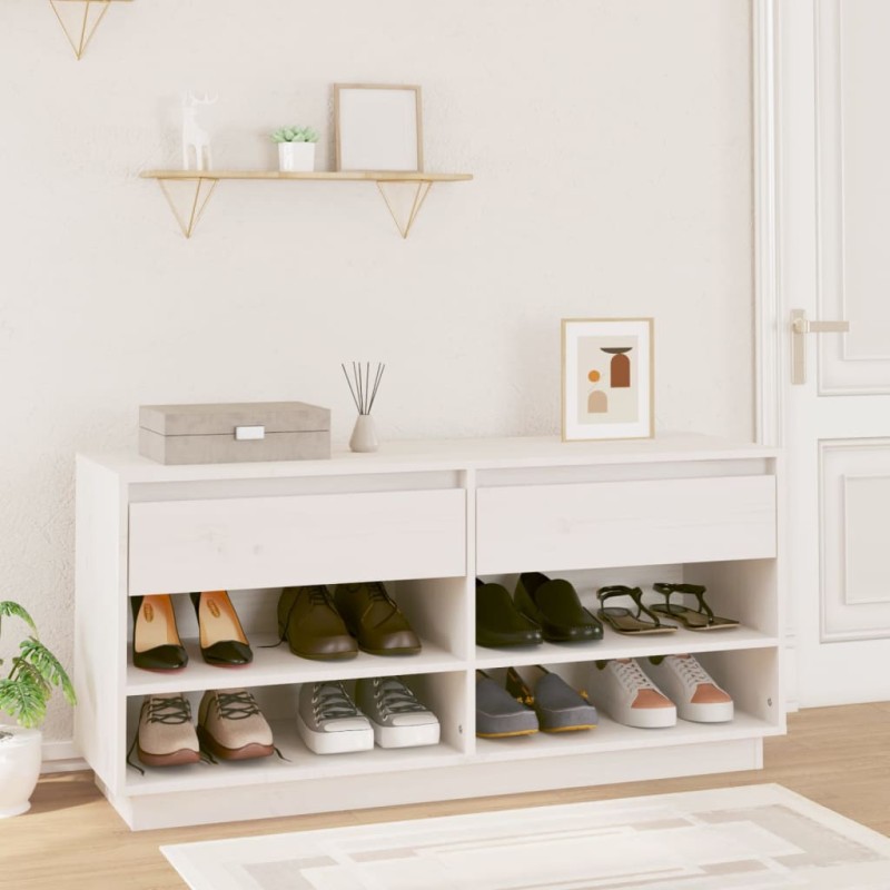 vidaXL Mueble zapatero de madera maciza de pino blanco 110x34x52 cm vidaXL Mueble zapatero de madera maciza de pino blanco 110x34x52 cm