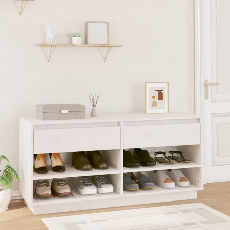 vidaXL Mueble zapatero de madera maciza de pino blanco 110x34x52 cm