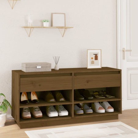 vidaXL Mueble zapatero de madera maciza pino marrón miel 110x34x52 cm