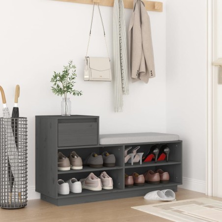 vidaXL Mueble zapatero de madera maciza de pino gris 110x34x61 cm