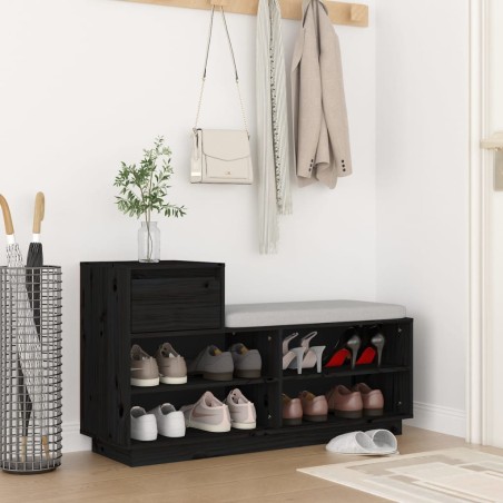 vidaXL Mueble zapatero de madera maciza de pino negro 110x34x61 cm