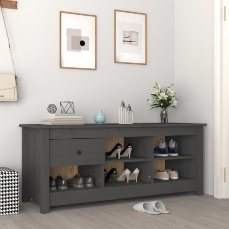 vidaXL Armario zapatero de madera maciza de pino gris 110x38x45,5 cm