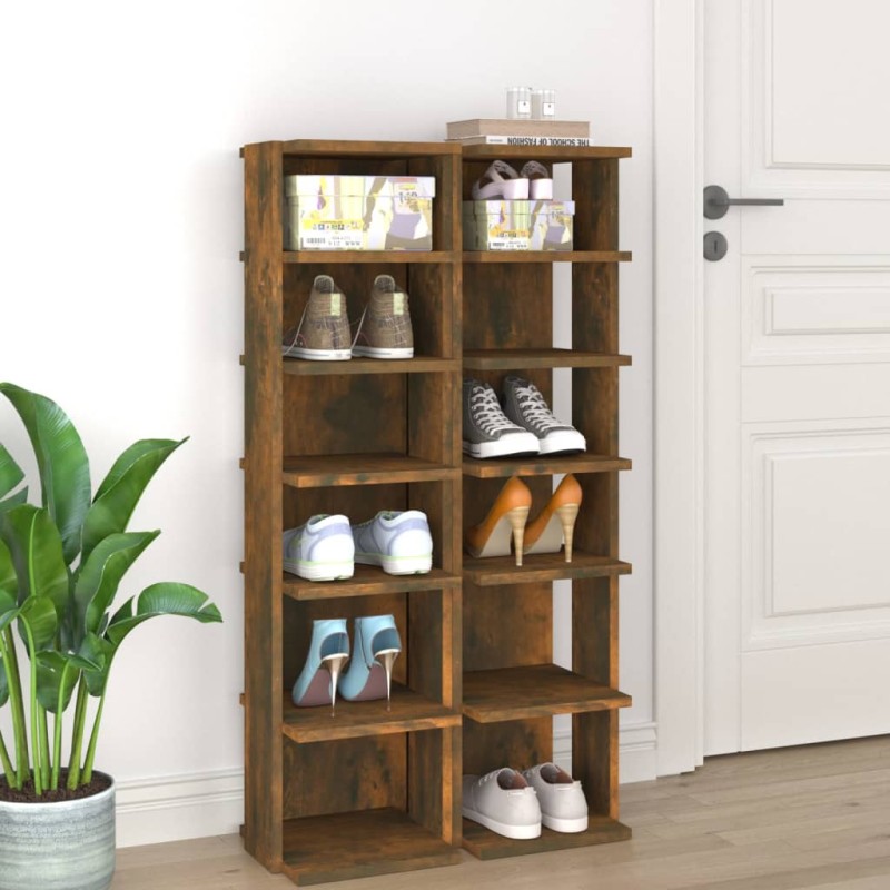 vidaXL Zapatero 2 uds madera contrachapada roble ahumado 27,5x27x102cm vidaXL Zapatero 2 uds madera contrachapada roble ahumado 27,5x27x102cm