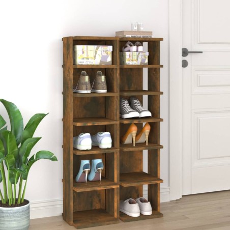 vidaXL Zapatero 2 uds madera contrachapada roble ahumado 27,5x27x102cm