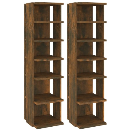 vidaXL Zapatero 2 uds madera contrachapada roble ahumado 27,5x27x102cm