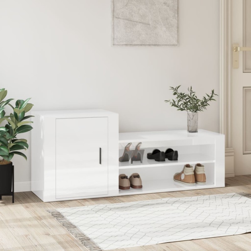 vidaXL Mueble zapatero madera contrachapada blanco brillo 130x35x54 cm vidaXL Mueble zapatero madera contrachapada blanco brillo 130x35x54 cm