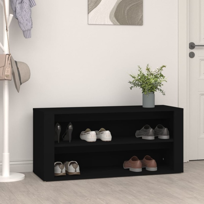 vidaXL Mueble zapatero de madera contrachapada negro 100x35x45 cm vidaXL Mueble zapatero de madera contrachapada negro 100x35x45 cm