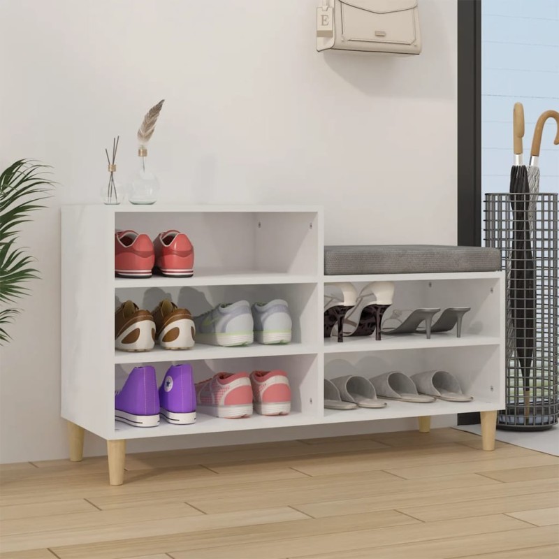vidaXL Mueble zapatero madera contrachapada blanco brillo 102x36x60 cm vidaXL Mueble zapatero madera contrachapada blanco brillo 102x36x60 cm