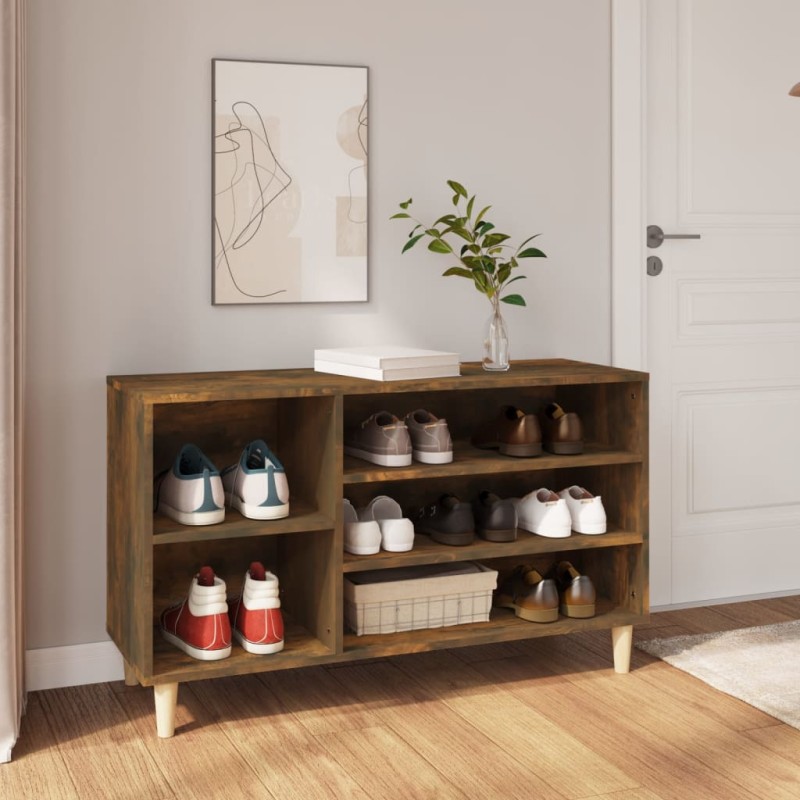 vidaXL Mueble zapatero madera contrachapada roble ahumado 102x36x60 cm vidaXL Mueble zapatero madera contrachapada roble ahumado 102x36x60 cm