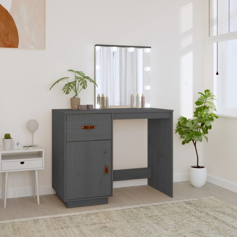vidaXL Mesa tocador con LED madera maciza de pino gris 95x50x133,5 cm vidaXL Mesa tocador con LED madera maciza de pino gris 95x50x133,5 cm
