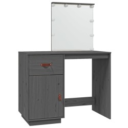 vidaXL Mesa tocador con LED madera maciza de pino gris 95x50x133,5 cm