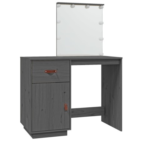 vidaXL Mesa tocador con LED madera maciza de pino gris 95x50x133,5 cm