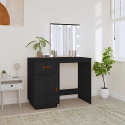 vidaXL Mesa tocador con LED madera maciza de pino negro 95x50x133,5 cm