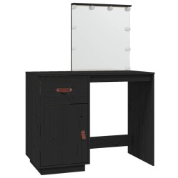 vidaXL Mesa tocador con LED madera maciza de pino negro 95x50x133,5 cm