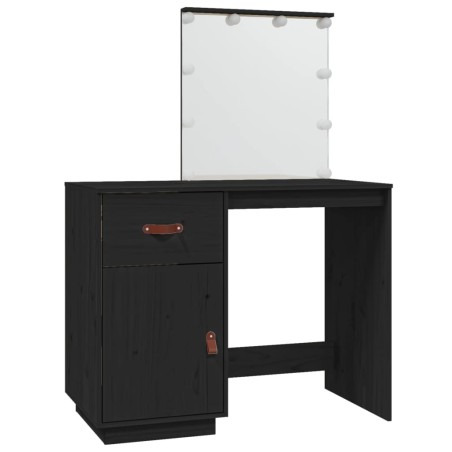 vidaXL Mesa tocador con LED madera maciza de pino negro 95x50x133,5 cm