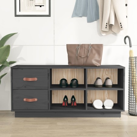 vidaXL Banco zapatero madera maciza de pino gris 100x34x45 cm