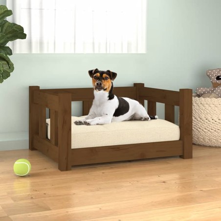 vidaXL Cama para perros madera maciza marrón miel 55,5x45,5x28 cm