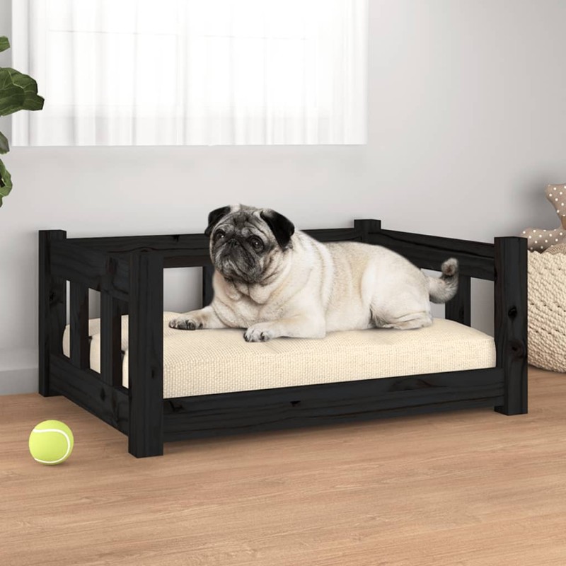 vidaXL Cama para perros madera maciza de pino negro 65,5x50,5x28 cm vidaXL Cama para perros madera maciza de pino negro 65,5x50,5x28 cm