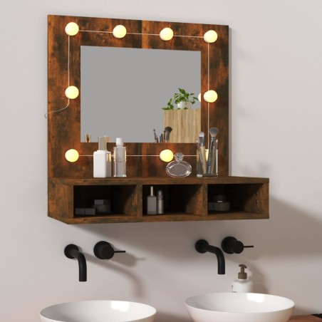 vidaXL Mueble con espejo y LED color roble ahumado 60x31,5x62 cm
