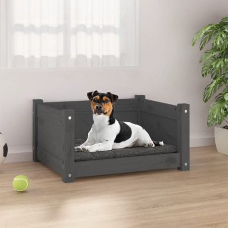 vidaXL Cama para perros madera maciza de pino gris 55,5x45,5x28 cm