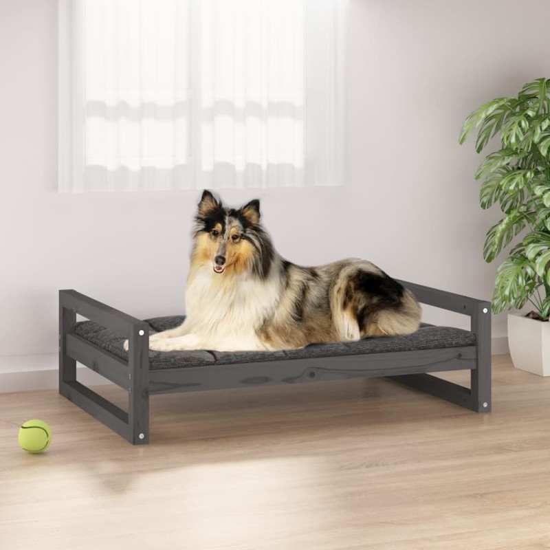 vidaXL Cama para perros madera maciza de pino gris 95,5x65,5x28 cm vidaXL Cama para perros madera maciza de pino gris 95,5x65,5x28 cm