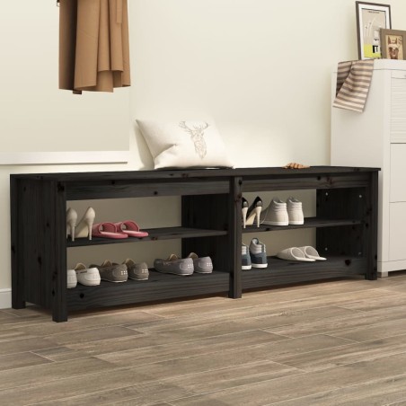vidaXL Banco zapatero de madera maciza de pino negro 160x36,5x50 cm