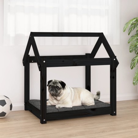 vidaXL Cama para perros madera maciza de pino negro 71x55x70 cm