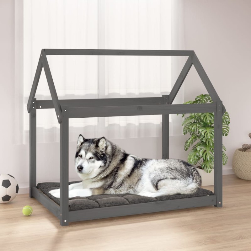 vidaXL Cama para perros madera maciza de pino gris 111x80x100 cm