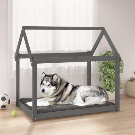 vidaXL Cama para perros madera maciza de pino gris 111x80x100 cm