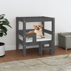 vidaXL Cama para perros madera maciza de pino gris 55,5x53,5x60 cm