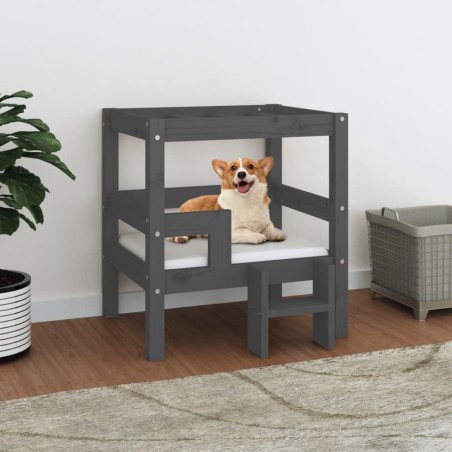 vidaXL Cama para perros madera maciza de pino gris 55,5x53,5x60 cm