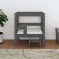vidaXL Cama para perros madera maciza de pino gris 55,5x53,5x60 cm