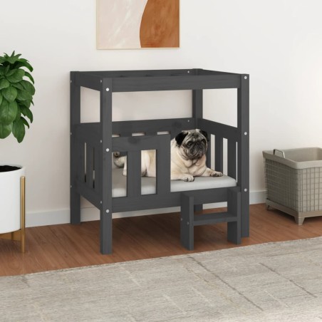 vidaXL Cama para perros madera maciza de pino gris 65,5x43x70 cm