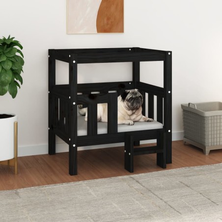 vidaXL Cama para perros madera maciza de pino negro 65,5x43x70 cm