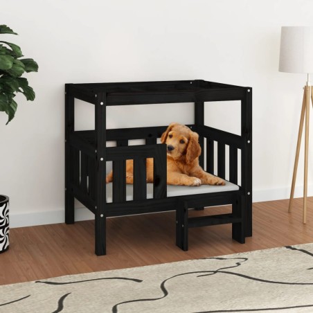  vidaXL Cama para perros madera maciza de pino negro 75,5x63,5x70 cm