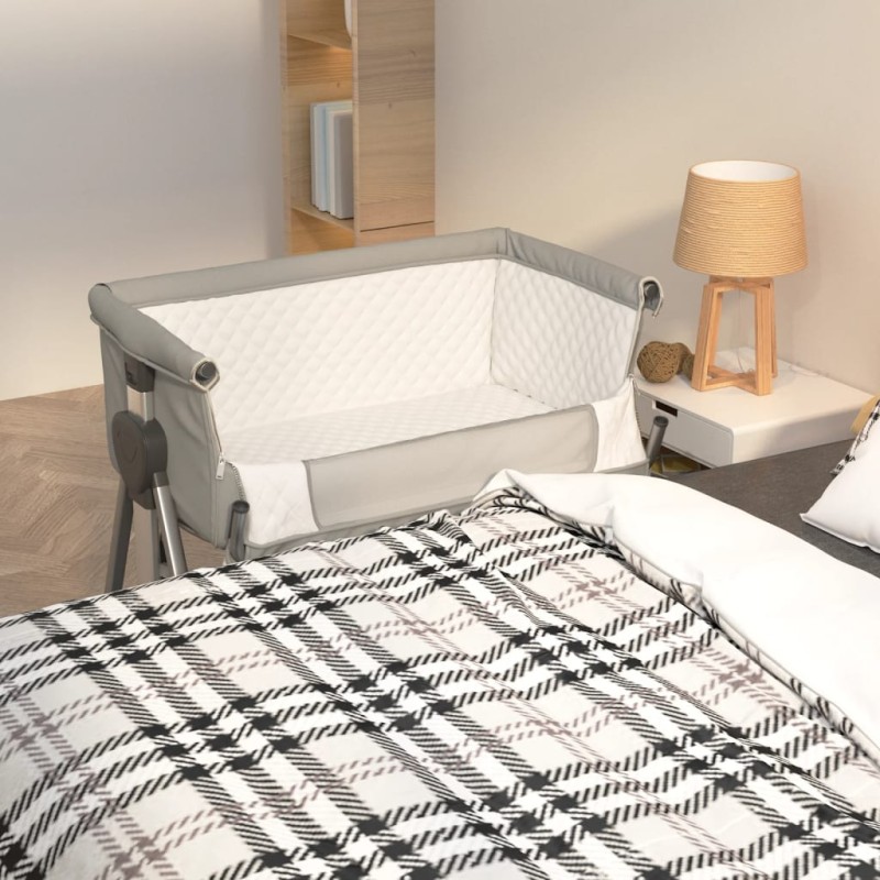 vidaXL Cuna con colchón tela de lino gris claro vidaXL Cuna con colchón tela de lino gris claro