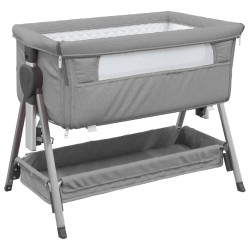 vidaXL Cuna con colchón tela de lino gris claro