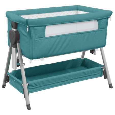 vidaXL Cuna con colchón tela de lino verde