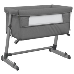vidaXL Cuna con colchón tela de lino gris oscuro
