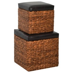 vidaXL Conjunto de otomanas 2 piezas hierba marina marrón
