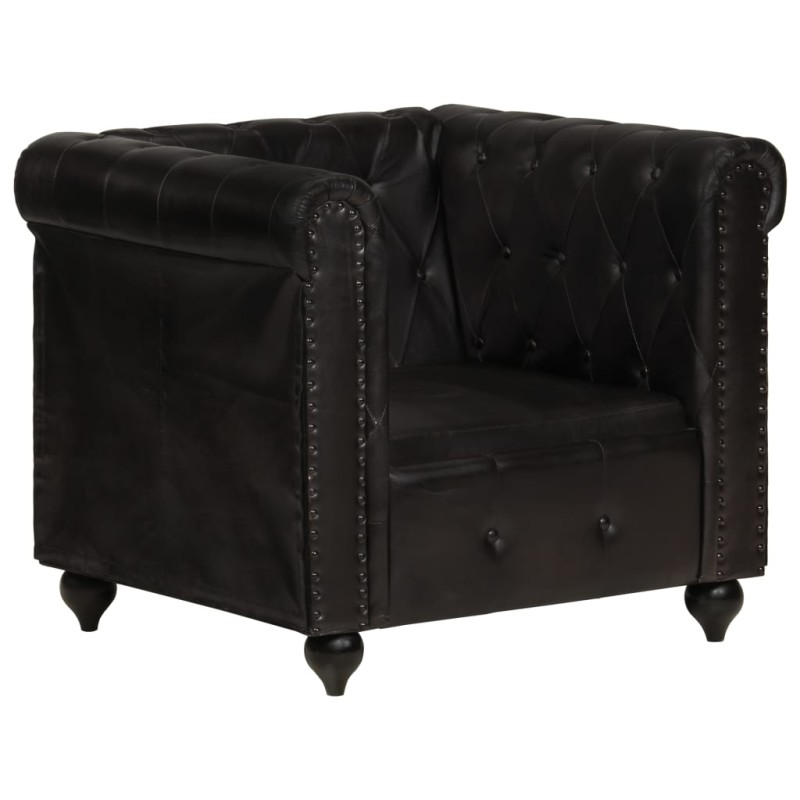 vidaXL Sillón Chesterfield de cuero auténtico negro vidaXL Sillón Chesterfield de cuero auténtico negro